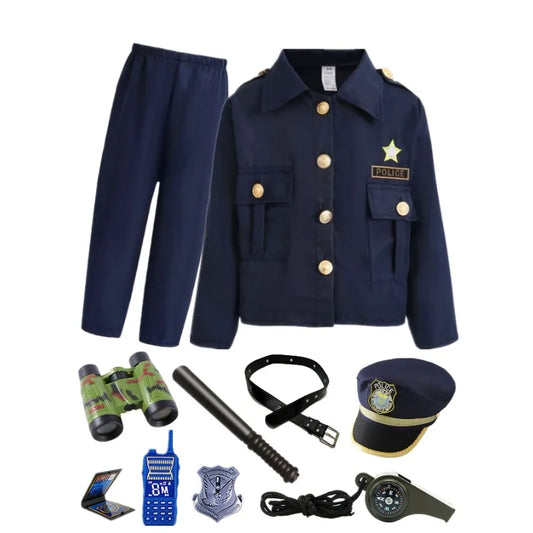 Kids Police Officer Costume Set - Jacket, Pants, Justice Hero Boys Police Officer Uniform Cap & Accessories for Halloween Party
