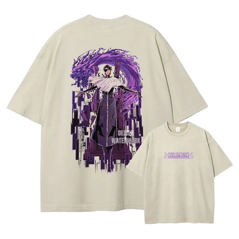 Japan Anime Bleach Aizen Sousuke Graphic Tee Men Oversized Washed Tshirts Manga Casual T Shirt Harajuku Male Cotton T-shirt