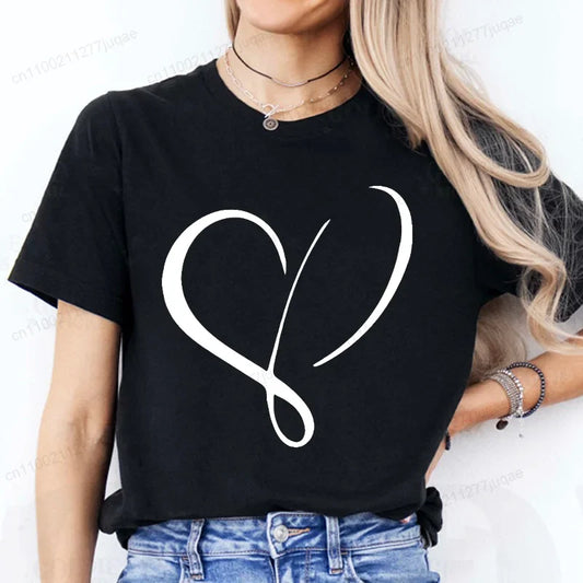 Women Love Heart Design T-Shirts Fashion Casual Short Sleeve T-shirt Heart Personalised Graphic Tshirts RED Women T Shirts Ts01