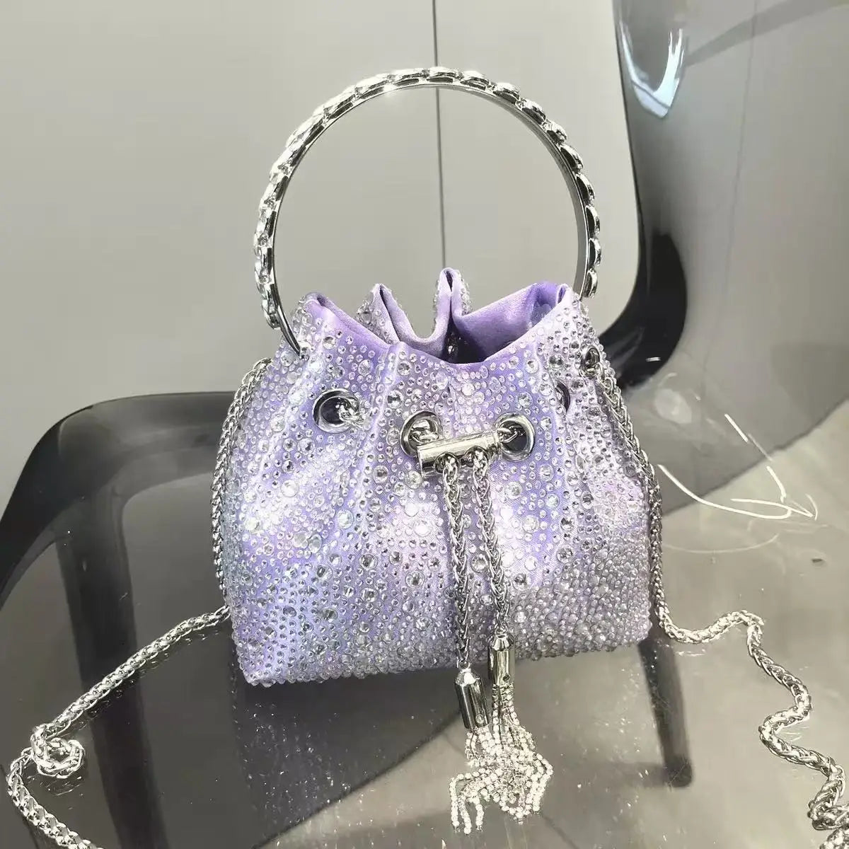 Luxury Designer Women Handbag Glitter Diamond Banquet Bag Satin Bucket Bag Wedding Party Clutch Purse Exquisite Evening Bag