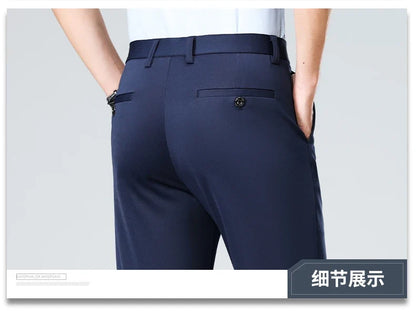 Men Suit Pants Light Thin Elastic Slim Fit Dress Pants Business Solid Casual Straight Leg Trouser Men Clothing Oversize 29-42