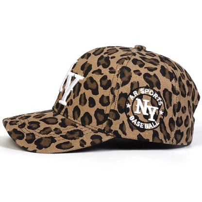 Leopard Print Baseball Cap with New York Embroidery Adjustable N.Y. Cotton Hat for Men and Women Casual and Sporty Look