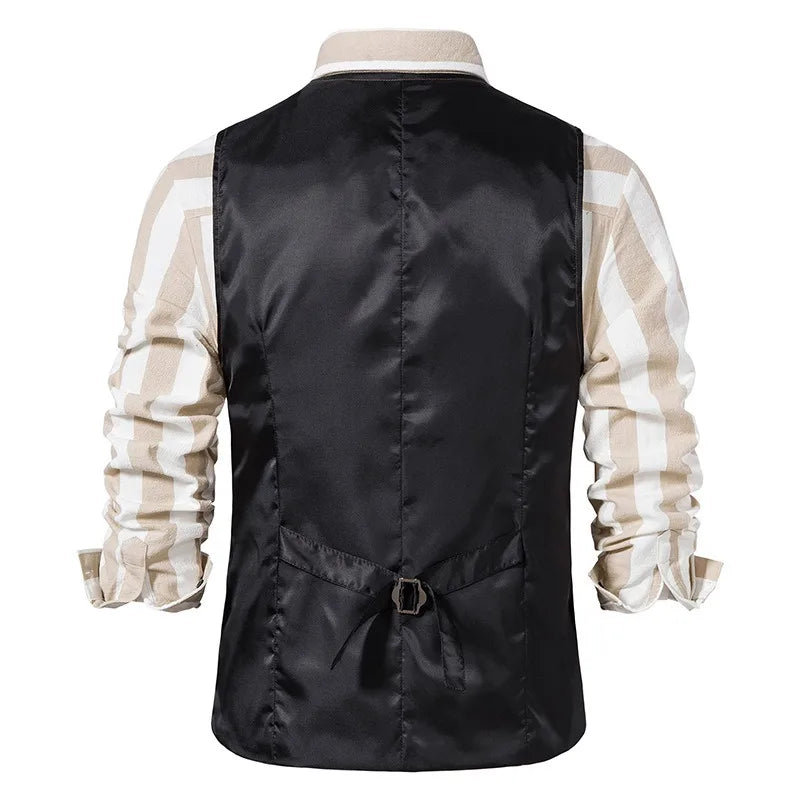 Suit Vest Men British Style Plaid Single-breasted Pocket Man Waistcoat Business Casual Slim Sleeveless Male Vest