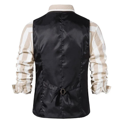 Suit Vest Men British Style Plaid Single-breasted Pocket Man Waistcoat Business Casual Slim Sleeveless Male Vest