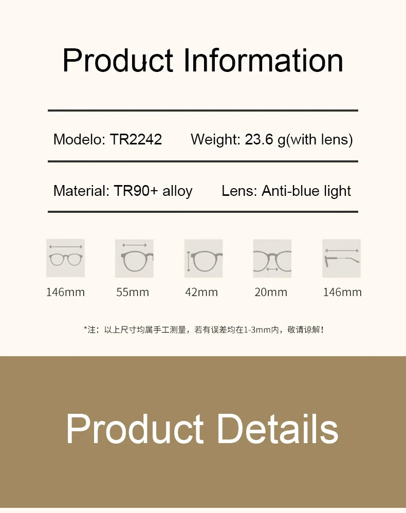 Men's Business Classic Half Frame Anti Blue Light Reading Glasses Myopia Hyperopia Customizable Prescription TR2242