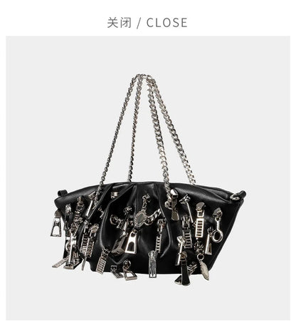 Punk Style Ruched Dumpling Armpit Bag 2025 Multi Zipper Head Decoration Women's Shoulder Bags Spicy Girl Y2K Handbags