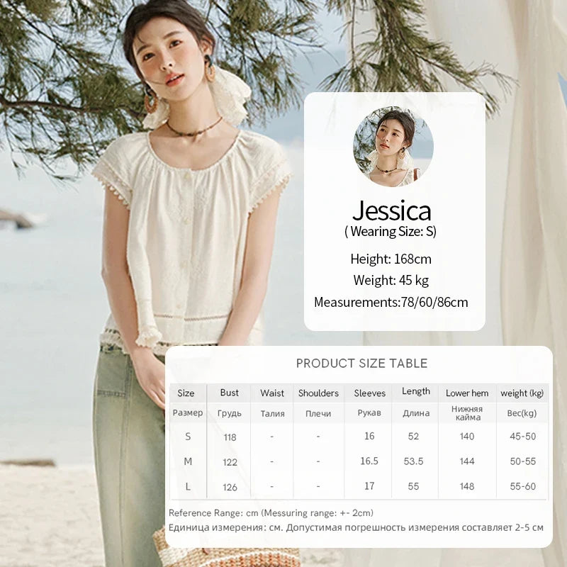 Embroidered French Shirt Women Summer 2025 Short Sleeve Round Neck Solid Blouses Female Fashion New Tops Lady MXE33X1744