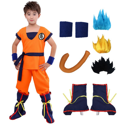 Adult Children's Anime Holiday set Son Goku Carnival Halloween Party anime Cosplay costume Top/pants/belt/tail/wrist/wig costume
