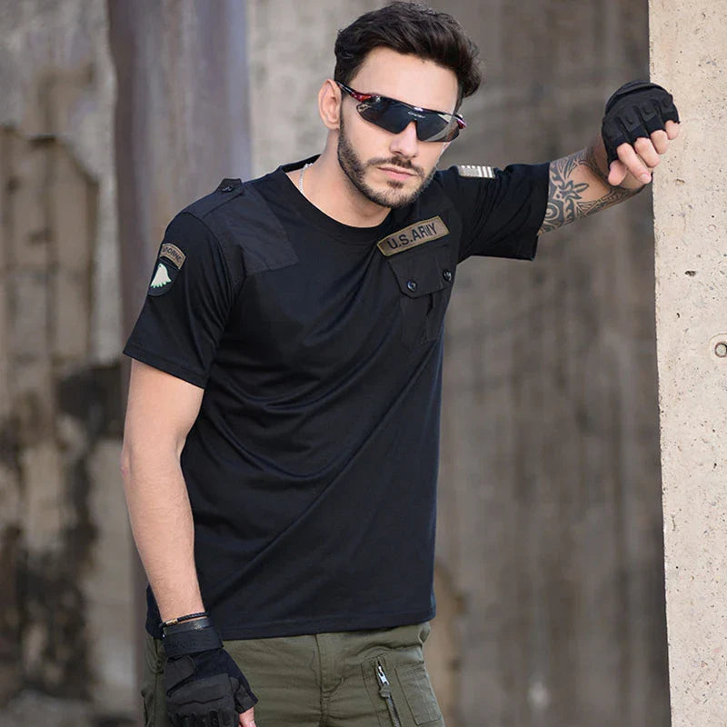 Summer Style Men's T-Shirts Military Style Short Sleeve Tees Streetwear Embroidery Pure Cotton Casual T Shirt Men Cloting