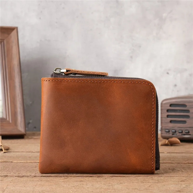 Men Genuine Leather Zipper Wallet Simple Card Holder Bag Business Wallet Portable First Layer Cowhide Coin Purse