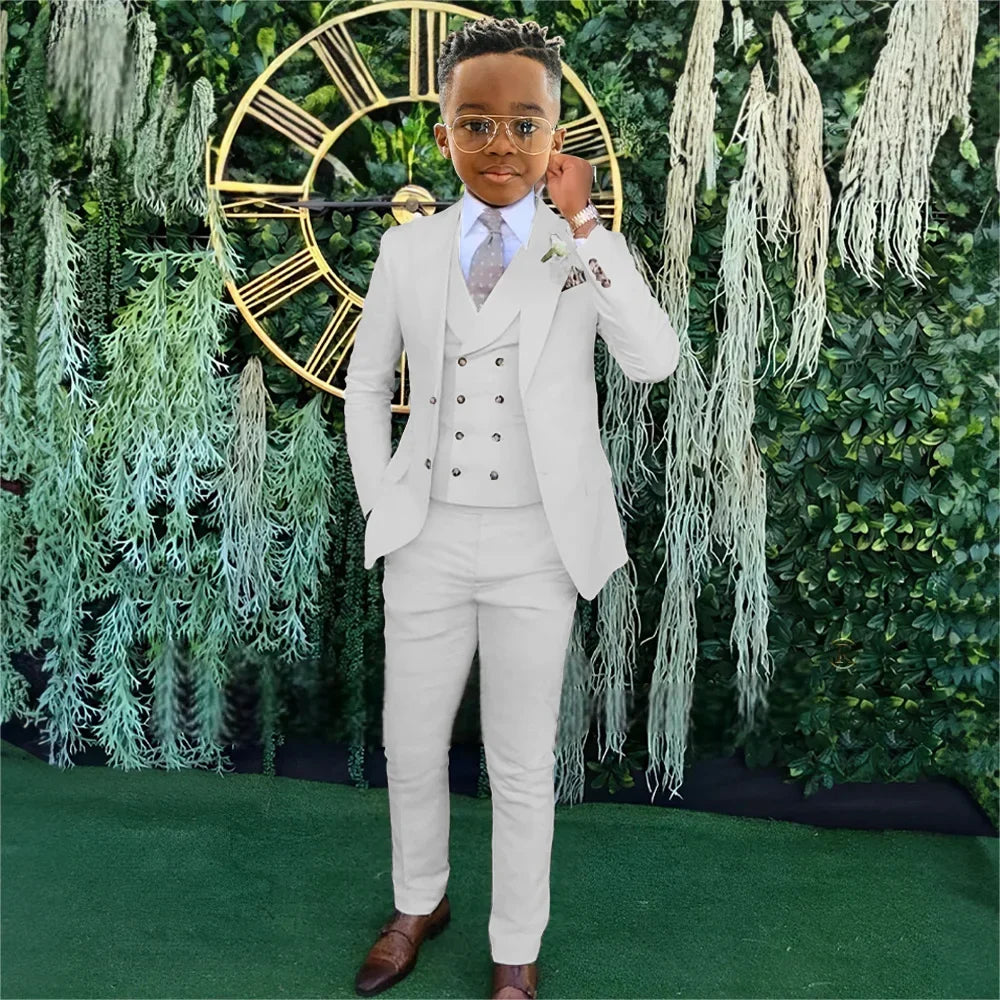 Fashionable Boys Suit Set 3 Pieces Jacket Vest Pants Banquet Party Outfit Elegant Children's Tuxedo Wedding Guest Clothes 2-20T