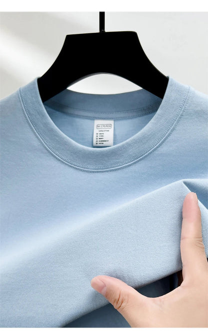 High quality 100% cotton short sleeve men's T-shirt summer round neck loose casual solid color plus size breathable top women