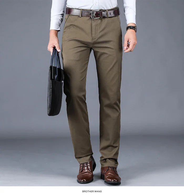 4 Colors 98% Cotton Casual Pants Men 2024 New Classic Style Straight Loose High Waist Elastic Trousers Male Brand Clothes