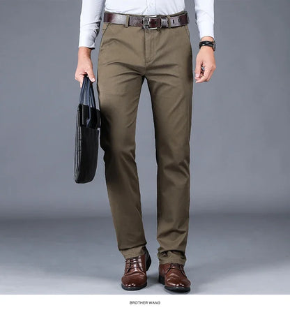 4 Colors 98% Cotton Casual Pants Men 2024 New Classic Style Straight Loose High Waist Elastic Trousers Male Brand Clothes