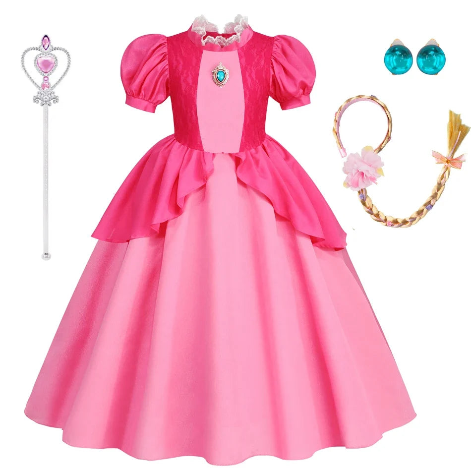 Peach Dresses For Girls Princess Costume Clothes Party Cosplay Halloween Carnival Birthday Dress Kids Vestidos