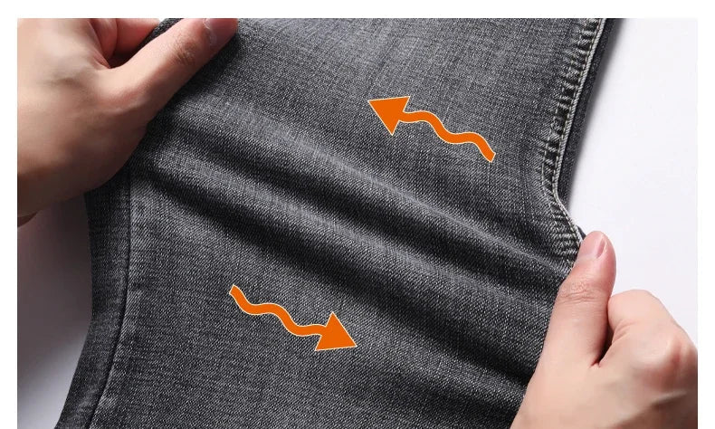 2026 Cotton Stretch Jeans Business Casual Men's Thin Denim Jeans Grey Spring Summer Brand New Fit Straight Lightweight