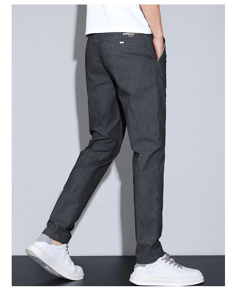 Cotton Thin Men's Business Casual Pants Summer Straight Slim Fit Fashion Stretch Solid Trousers Korean Men's Pants Size 28-38