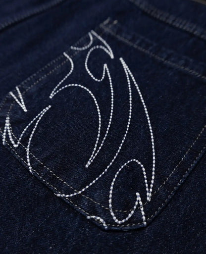 90s Retro Street Embroidery Jeans Male  R&B Solid Color Loose Straight Pants Female Y2K Harajuku Hip Hop  Punk Style  Men Jeans