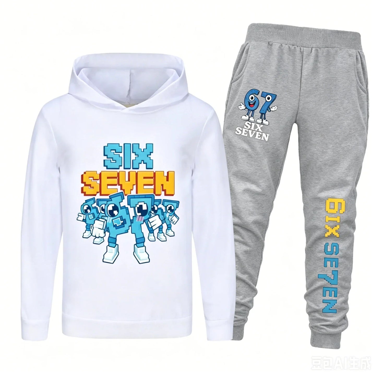 Spring Autumn Six Seven 67 Print Children Hoodies Set Kids Fashion Sportsuit Boys Long Sleeves Pants Suit 2 Piece Trouser Set