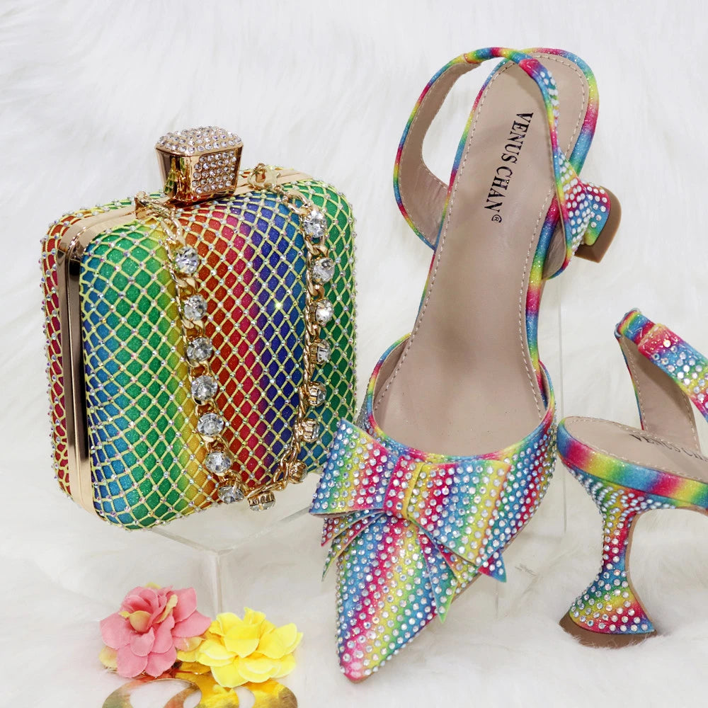 New Silver Simple And Comfortable Streamlined Pointed Shoes Fashionable And Versatile Party Ladies Shoes And Bag Set
