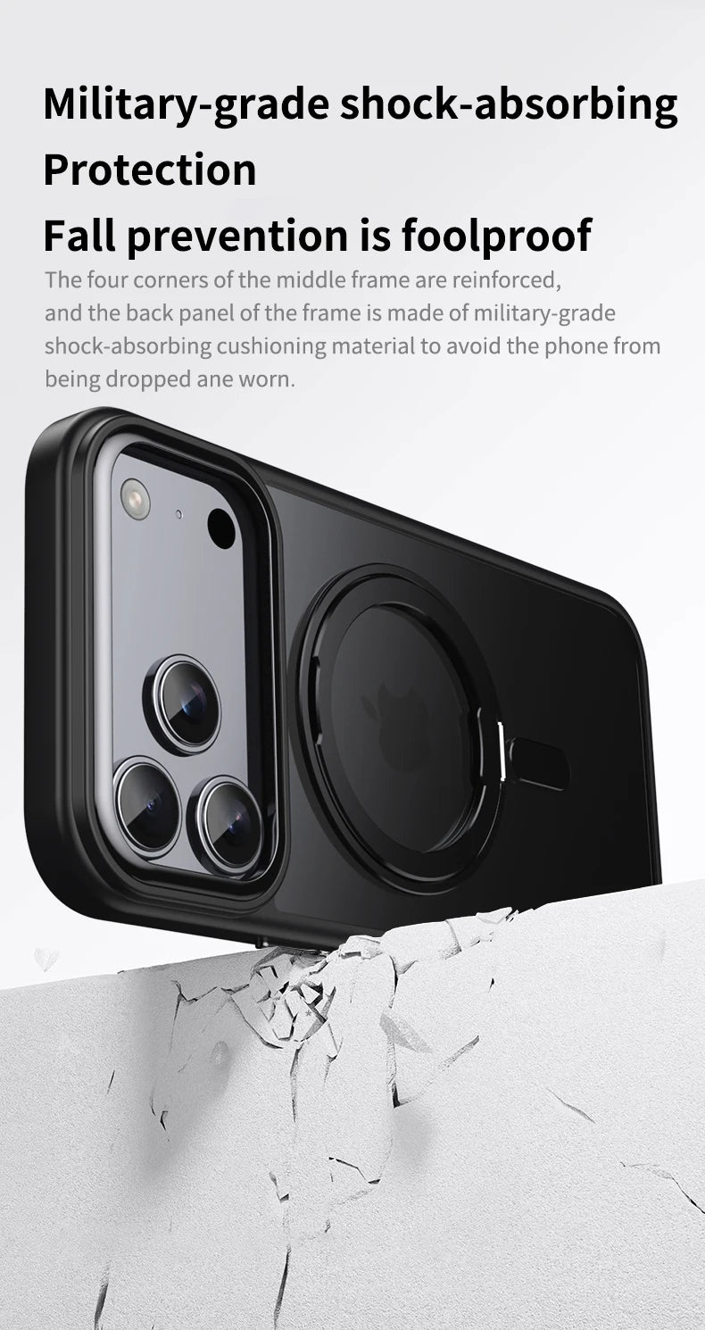 360° Rotating Stand Magnetic Orange Case For iPhone 17 Pro Max 17Air 17Pro Luxury Metal Button Folding Bracket Shockproof Cover