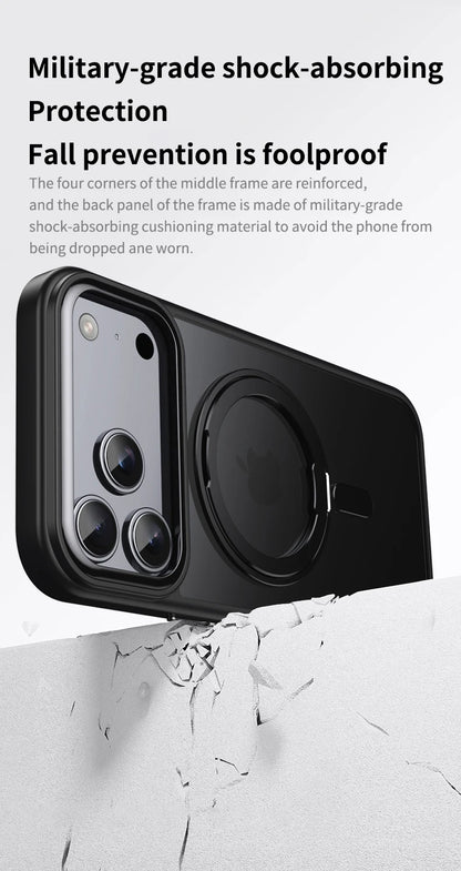 360° Rotating Stand Magnetic Case For iPhone 17 16 15 14 13 12 11 Pro Max Plus 17Air 16e Premium Metal Button Folding Bracket