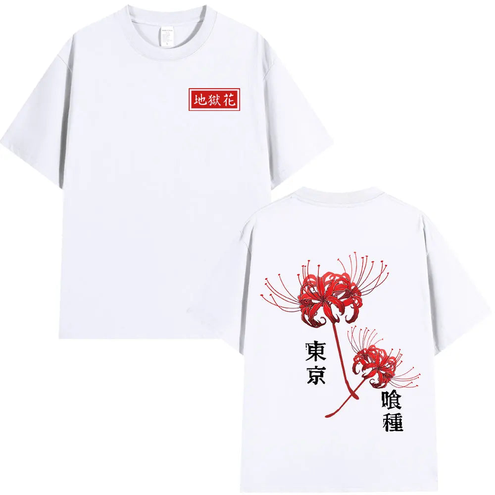 Anime Tokyo Ghoul Spider Lily T Shirt Men Women Kaneki Ken Manga Graphic Print Tee Shirt Cool Unisex Cotton T-Shirts Oversized