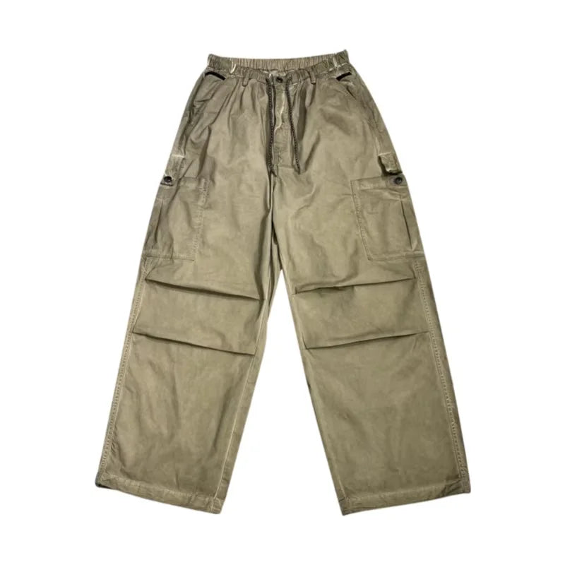 Mens American Vintage Baggy Cargo Pants Multi Pocket Distressed 100% Cotton Straight Leg Loose Fit Premium Quality Pants Trendy