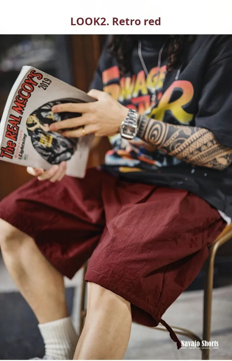Casual Navajo Embroidered Shorts Loose Fit Beach Thin Pants with Elastic Waist Pockets Cargo Short for Men's Summer Bottom
