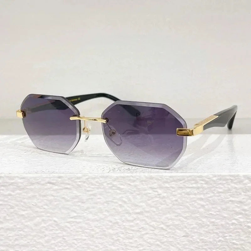 Rimless Polygon Luxury Sunglasses Acetate Alloy Gold Brand Irregular Square Original Classical Retro UV400 Gafas Hot
