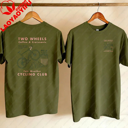 Cycling Club Cropped T-Shirt Hand-Drawn Bike Coffee & Croissants Graphic T Shirts Oversized T Shirt High Quality Cotton Tops Tee