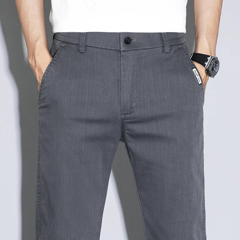 Spring Summer Thin Men's Slim Straight Casual Pants Fashion Korean Solid Color Elastic Comfortable Business Gray Trousers