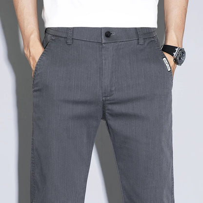 Spring Summer Thin Men's Slim Straight Casual Pants Fashion Korean Solid Color Elastic Comfortable Business Gray Trousers