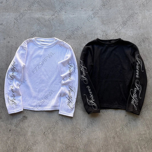 O-Neck Hip Hop Y2k Long sleeve Top Harajuku Letter Print Punk High street Long sleeve T-shirt Fashion Rock Gothic Unique Clothes