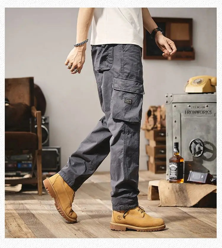 Men Fashion Military Cargo Pants Regualr Straight Fit Cotton Camouflage Green Black Grey Color Trousers W9202