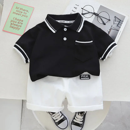 Summer New Children's Clothing Boys Simple Lapel POLO Short-Sleeved Set Boys Baby Shorts Casual Two-Piece Set