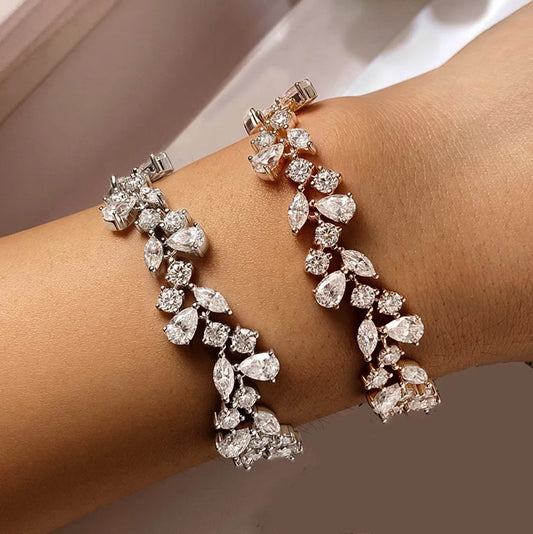 Bracelets pour Femme en Moissanite et Diamant, Coupe Marquise/Poire/Ronde, en Argent 925, Bracelet de Mariage de Luxe avec Certificat