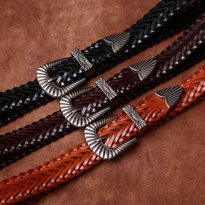 3.0CM Cowhide High Quality Genuine Leather Belts for Men Women Hand Woven Belt Strap Male Pin Buckle Jeans Cowboy Cintos Luxury
