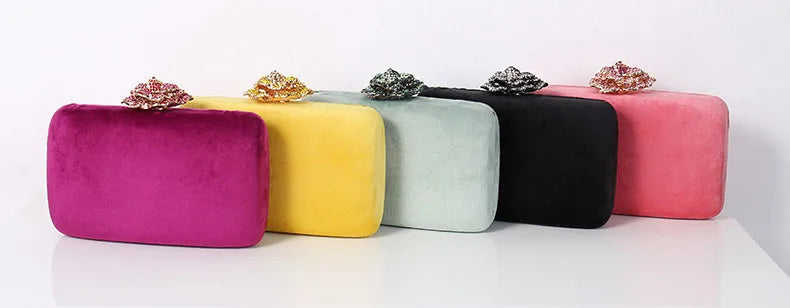 Diamonds Flower Velvet Evening Bag Women New Elegant Chain Banquet Dress Clutch Bag Ladies Wedding Dinner Party Box Small Purses