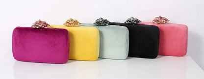 Diamonds Flower Velvet Evening Bag Women New Elegant Chain Banquet Dress Clutch Bag Ladies Wedding Dinner Party Box Small Purses