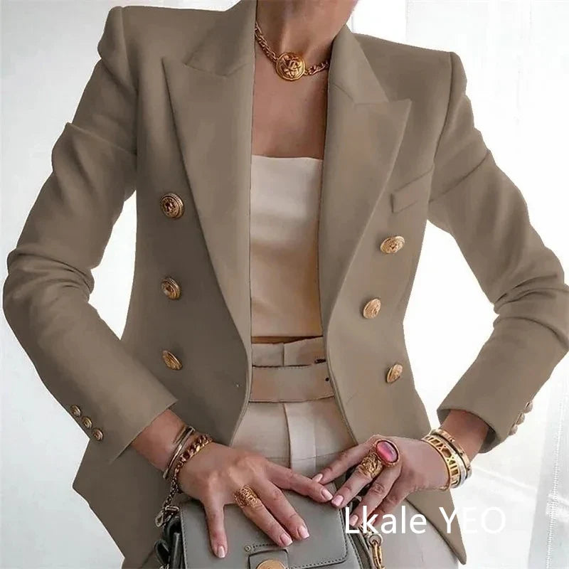Women's Small Blazer Jacket 2026 Spring Autumn Casual Office Elegant Ladies Suit Coat High-end Double-breasted Lady Outerwear