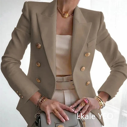 Women's Small Blazer Jacket 2026 Spring Autumn Casual Office Elegant Ladies Suit Coat High-end Double-breasted Lady Outerwear
