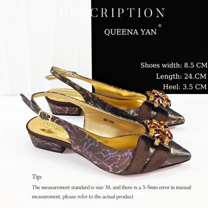 2025 New Summer Collection Stylish Italian Women’s Shoes and Bag Set Gold Colour Comfortable Low Heels With Rhinestone