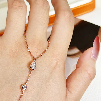 Dainty All Pear Round Cut Moissanite Finger Chain Bracelets Women 14-20cm Wrist Size Adjustable s925 Silver Hand Jewelry
