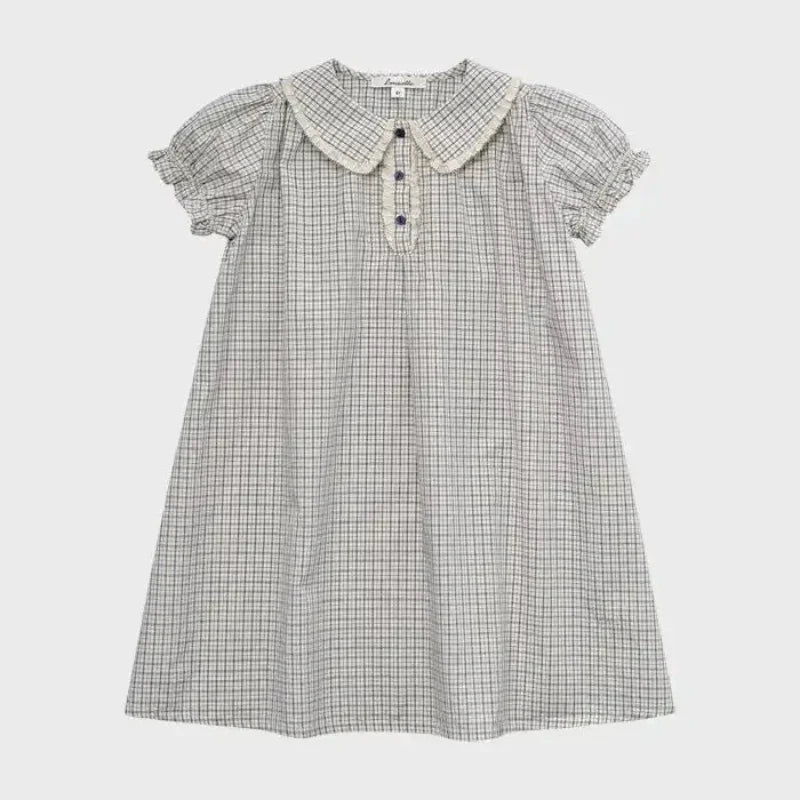 Summer LOU Girls' Printed Cotton Dress Short-Sleeved Handmade Embroidered Wide-Necked Children's Holiday Dress