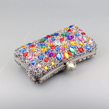 Full Diamonds Evening Bags Acrylic Flower Rhinestones Clutch Bags Metal Pearl Luxury Prom Wedding Dinner Handbags