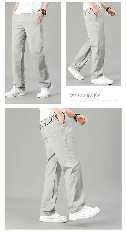Men's Cotton Relaxed Fit Pants Full Elastic Waist Casual Sportswear Twill Pants Running Sweatpants Casual Cargo Pants