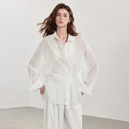 Women Shirt 2026 Spring New Lyocell Acetate Vacation Commuter Shirt