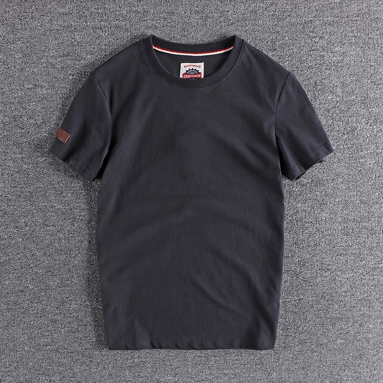 Summer New American Retro Short-sleeved O-neck Solid Color T-shirt Men's Fashion Simple 100% Cotton Washed Casual Sport Tops