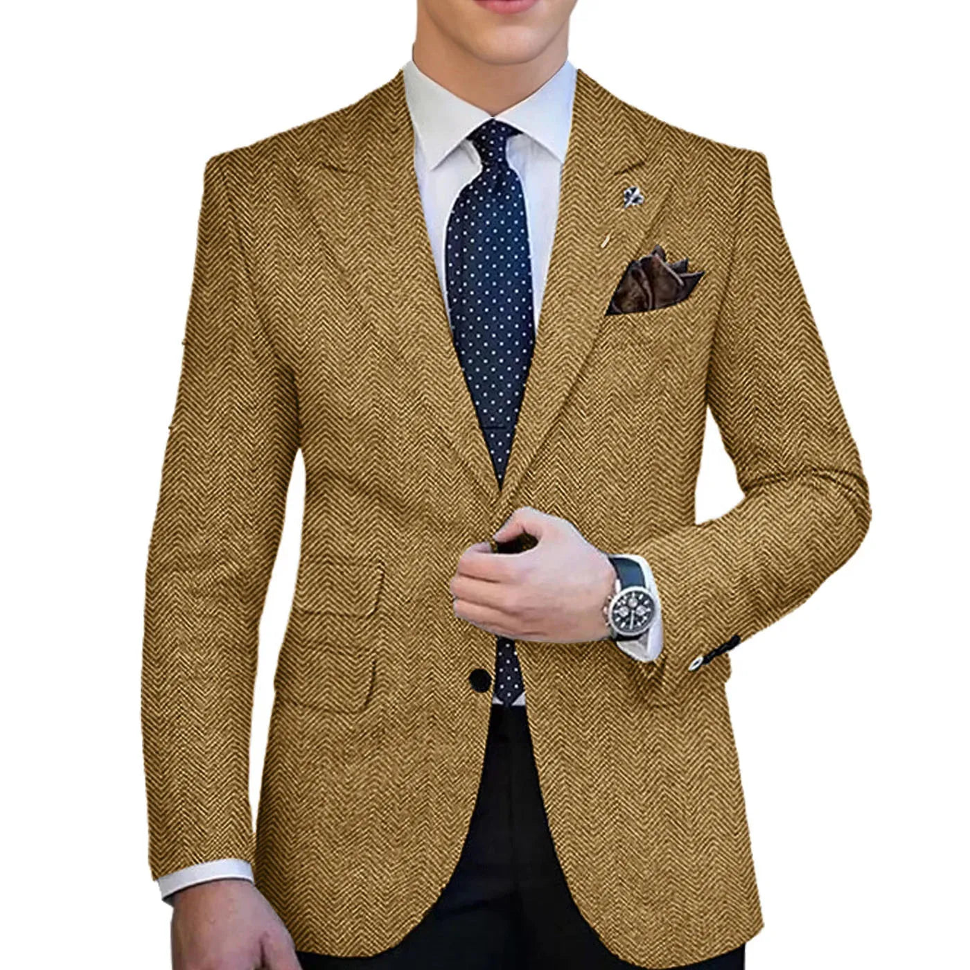 Autumn Winter Men's Herringbone Blazer Tuxedos Only Coat Wool Tweed Single Breasted Formal Bussiness/Wedding Prom Suit Jacket